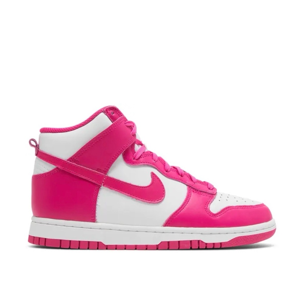 Nike Women's Fuchsia and White Hi Top Dunks Sneakers